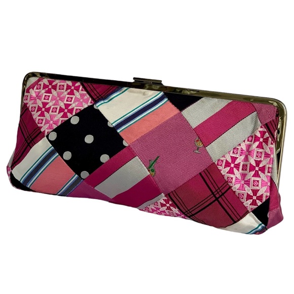 J. Crew Handbags - J. Crew Mirabelle Pink Silk Tie Patchwork Frame Clutch Bag NWT